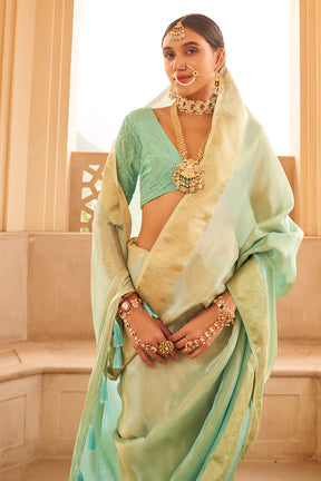 Mint Green Color Organza Silk Woven Saree