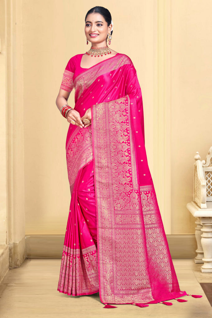 Fuchsia Pink Color Zari Woven Silk Saree