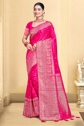 Fuchsia Pink Color Zari Woven Silk Saree