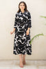 Black Color Rayon Printed Peonies Dress