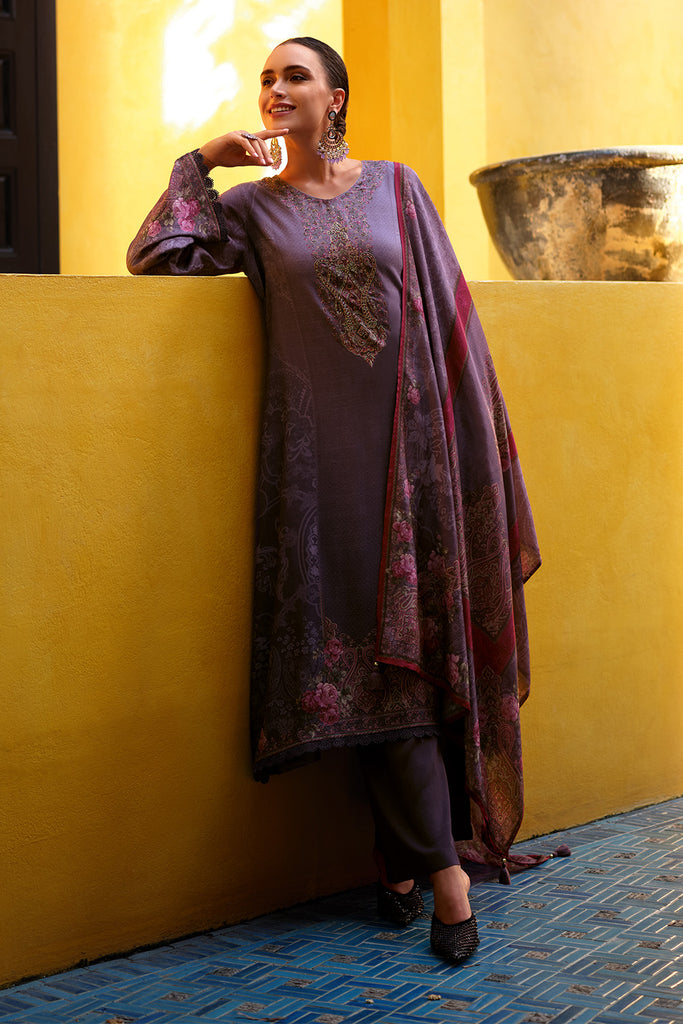 Dusky Purple Color Spun Printed & Embroidered Unstitched Suit