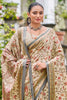 Beige Color Floral Printed Pashmina Saree With Matching Shawl