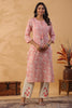 Peach & Beige Color Floral Printed Cotton Kurti Set