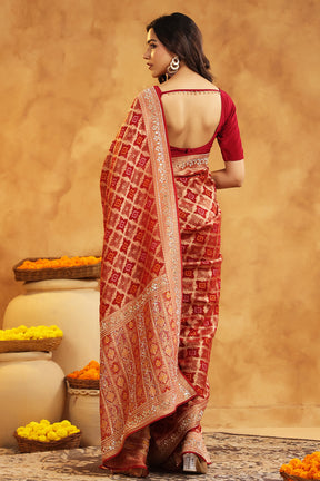 Maroon Color Khhadi Georgette Woven Saree