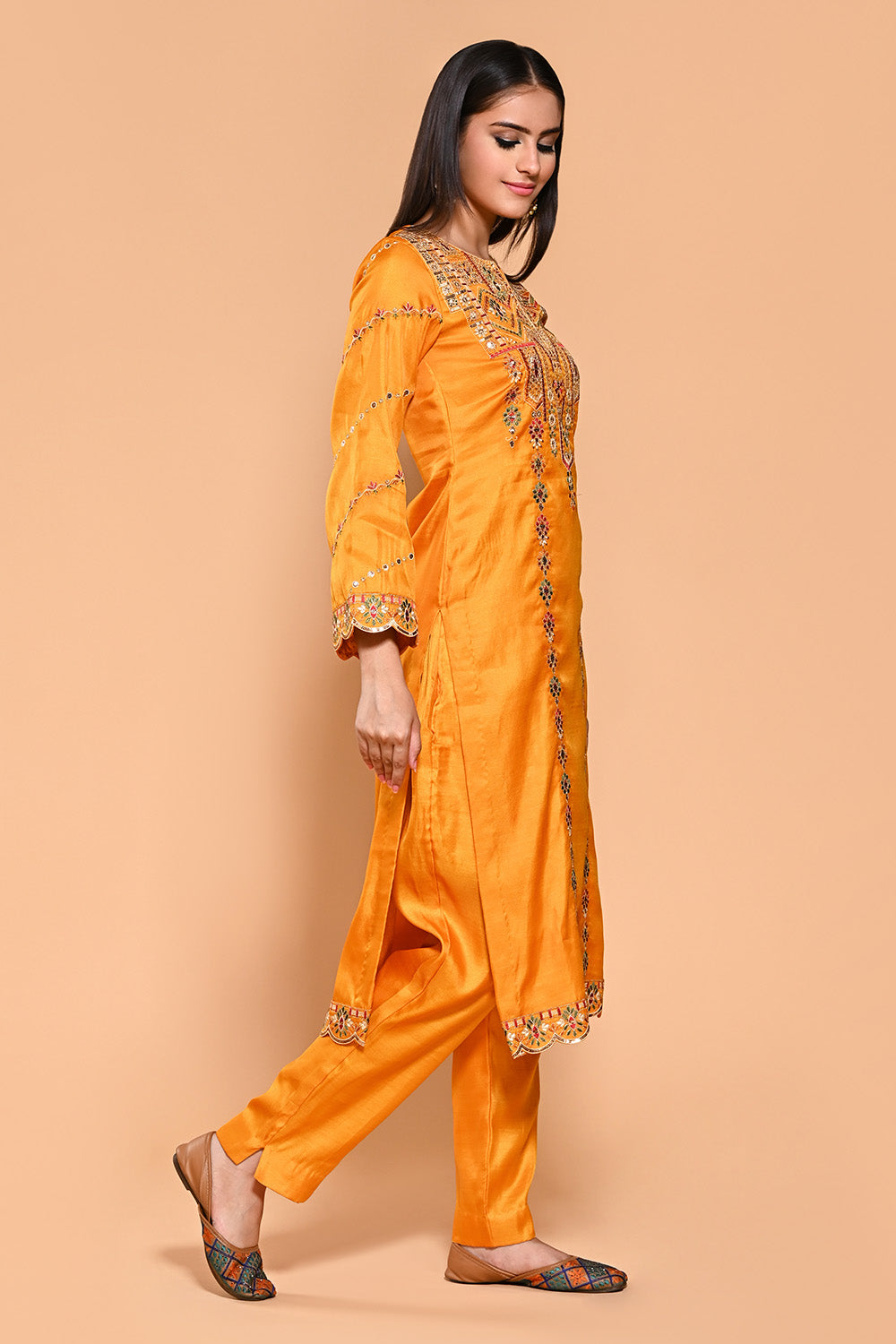 Mustard Color Dola Silk Resham & Zari Embroidered Suit