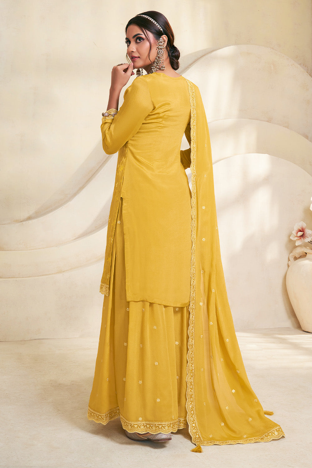 Mustard Color Crepe Woven Suit With Sharara