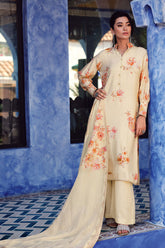 Cream Color Crepe Silk Printed Unstitched Suit Fabric