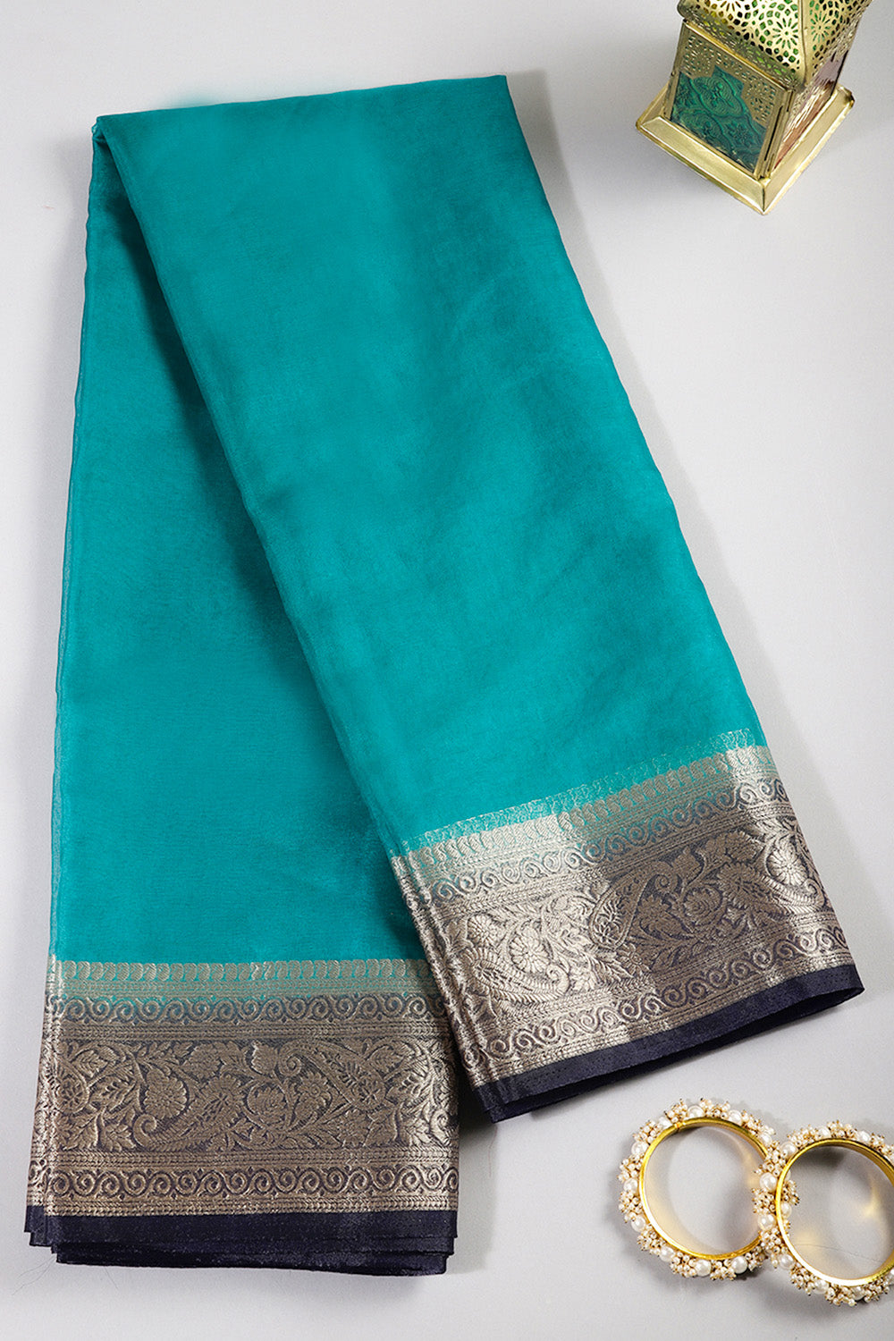 Teal Color Organza Saree