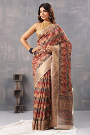 Brown Color Cotton Printed Saree