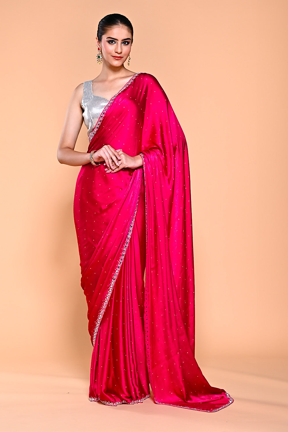 Fuchsia Pink Color Mulberry Silk Mukesh work Saree