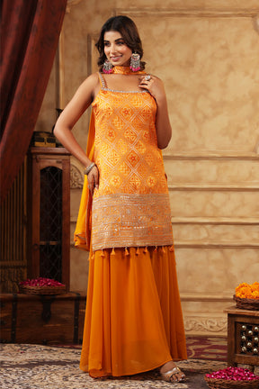 Mustard Color Silk Embroidered Straight Suit