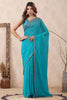 Turquoise Color Embroidered Georgette Saree With Readymade Blouse