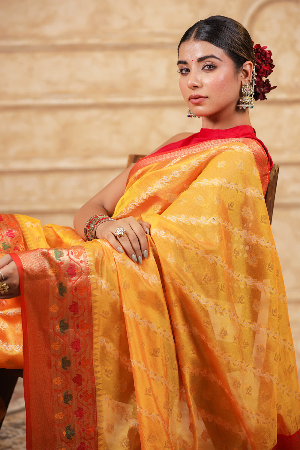 Mustard Color Organza Cotton Woven Saree