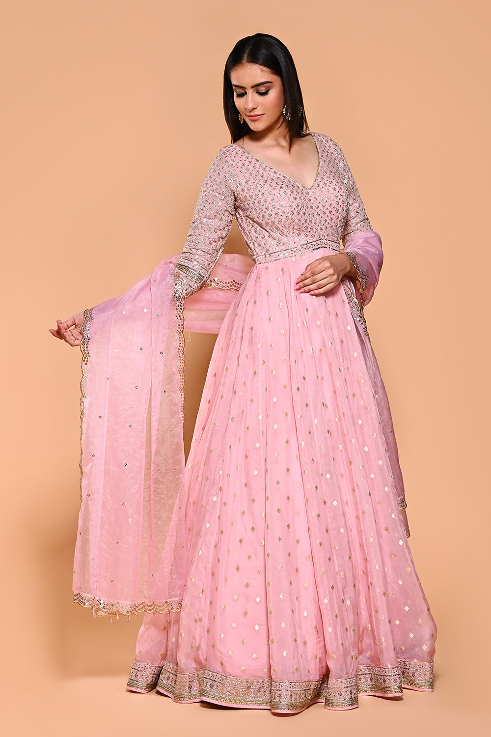 Pink Color Organza Georgette Embroidered Anarkali Suit