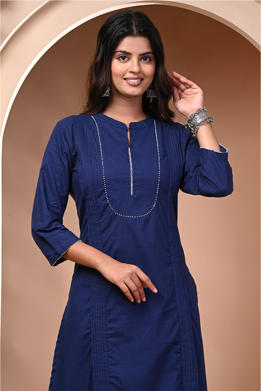 Navy Solid Color Cotton Kurta Set