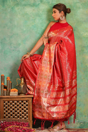 Red Color Woven Silk Saree