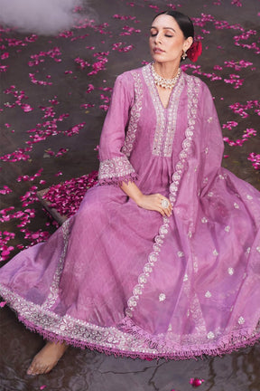 Mauve Color Chanderi Embroidered Anarkali Suit