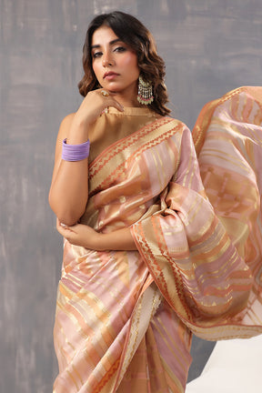 Peach & Beige Color Crepe Silk Woven Saree