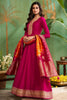 Fuchsia Pink Color Embroidered Silk Anarkali Kurti With Banarsi Dupatta