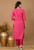 Raspberry Color Printed & Neck Embroidered Muslin Suit