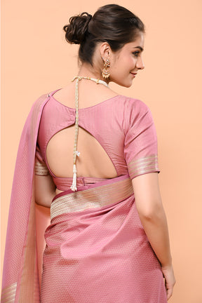 Dusty Pink Color Zari Woven Gajji Silk Saree