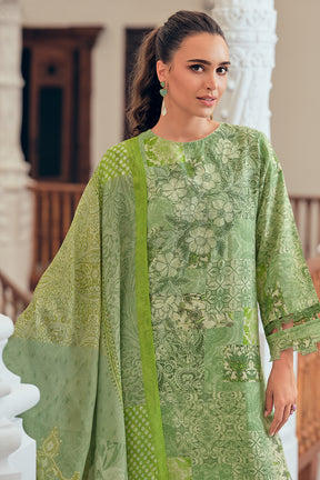 Green Colour Cotton Floral Printed Unstitched Suit Material