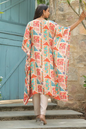 Beige Color Muslin Printed Kaftan Set