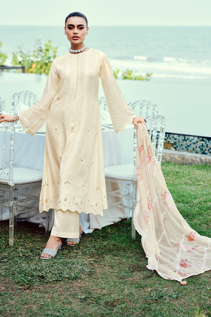 Cream Color Jacquard Cotton Self Woven Unstitched Suit Material