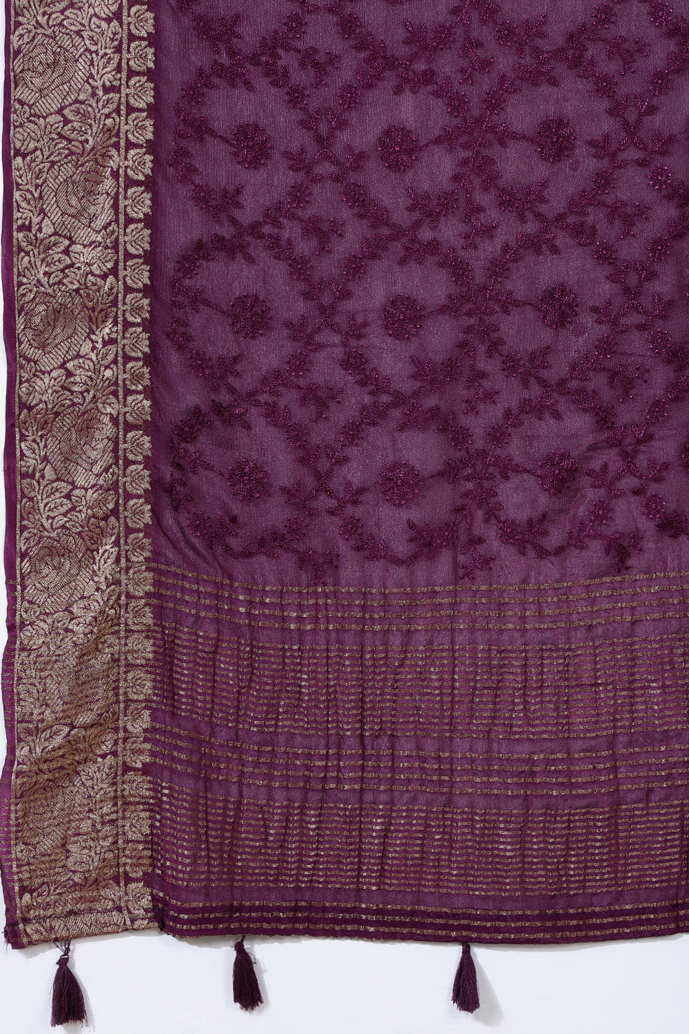 Dusty Purple Color Georgette Resham Embroidered Saree