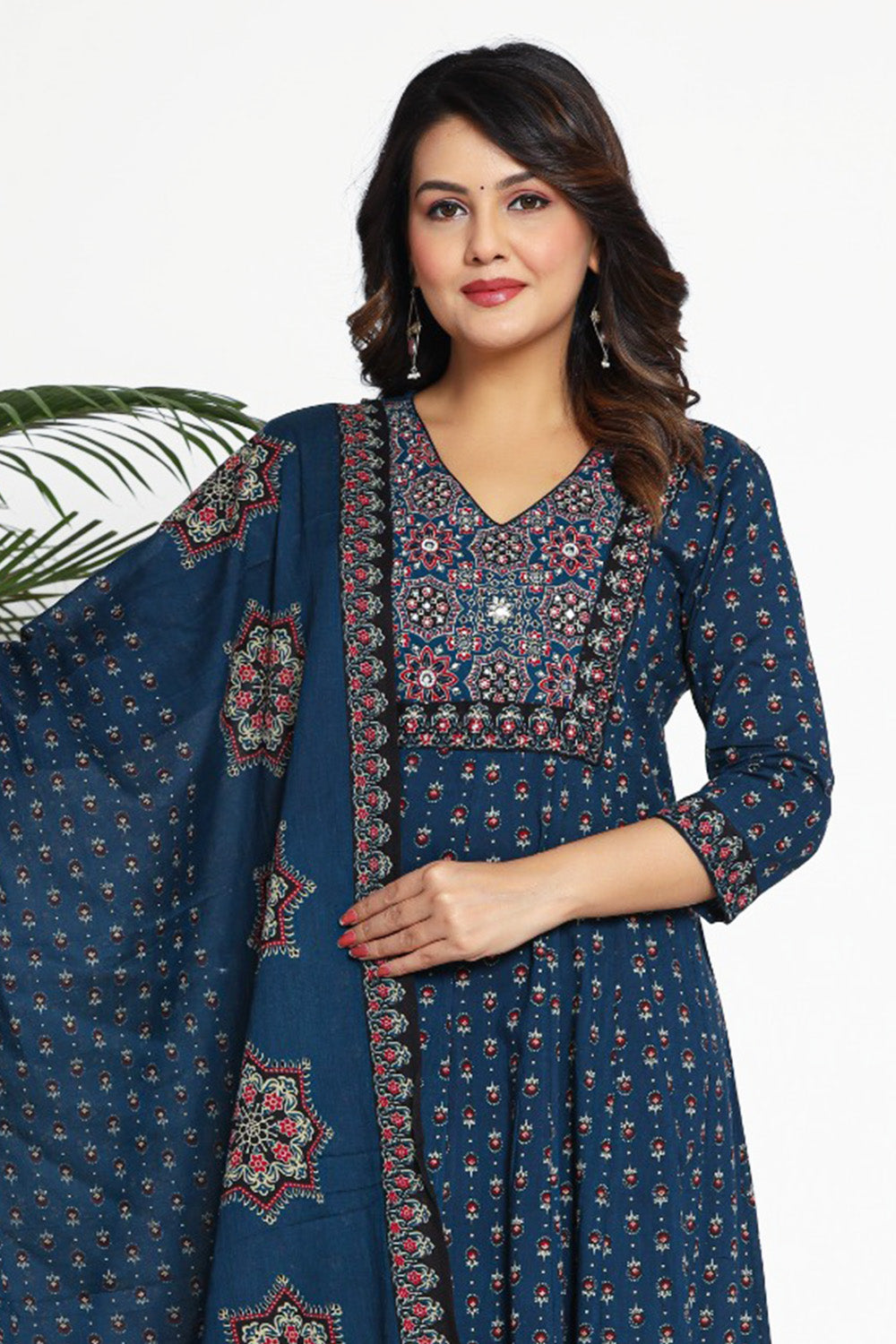 Peacock Blue Color Cotton Printed Anarkali Suit
