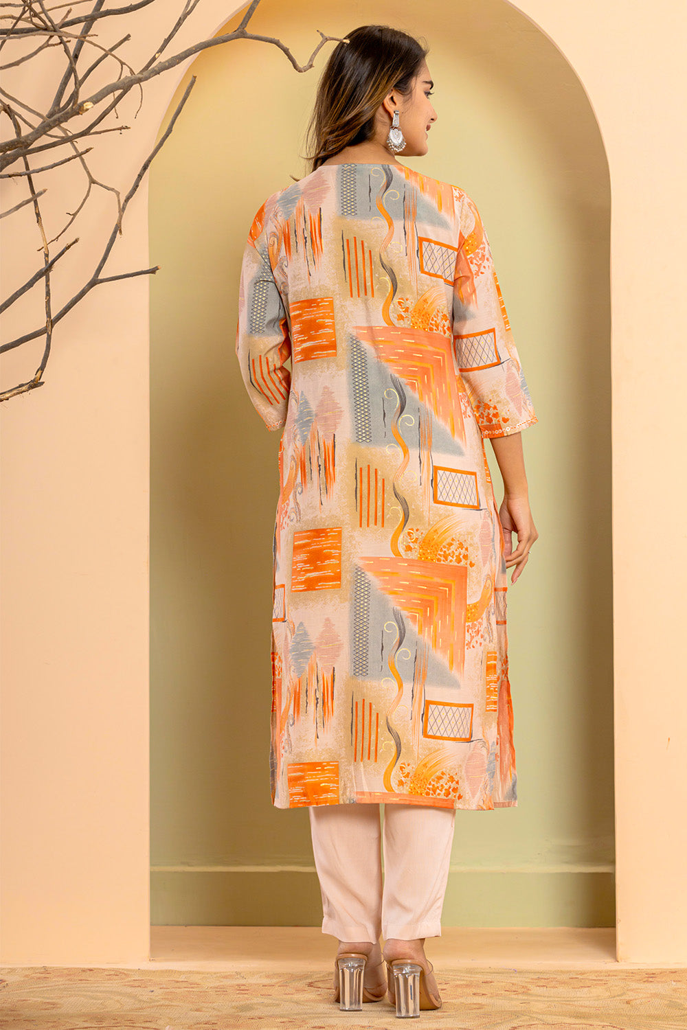 Peach Color Muslin Printed Straight Suit