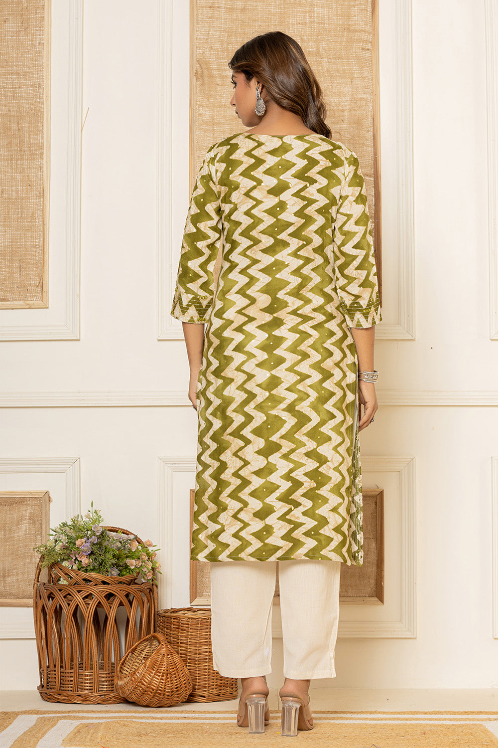 Olive Green Color Rayon Printed Kurta Set