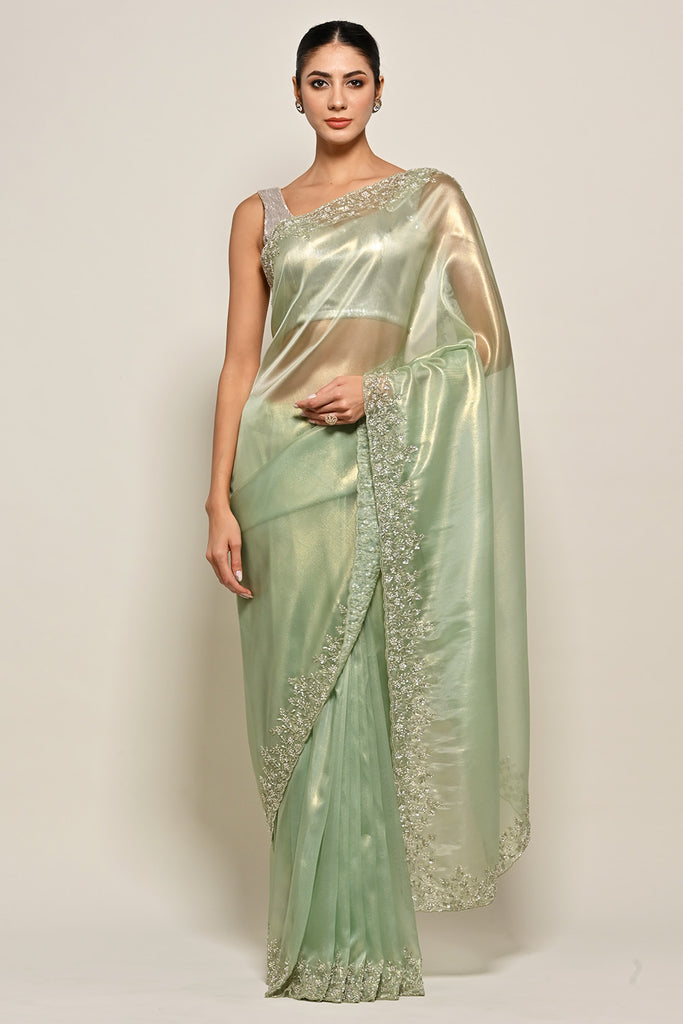 Green Woven Silk Saree With Embroidered Blouse 4809SR02