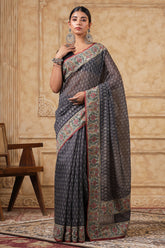 Grey Color Printed Cotton Saree