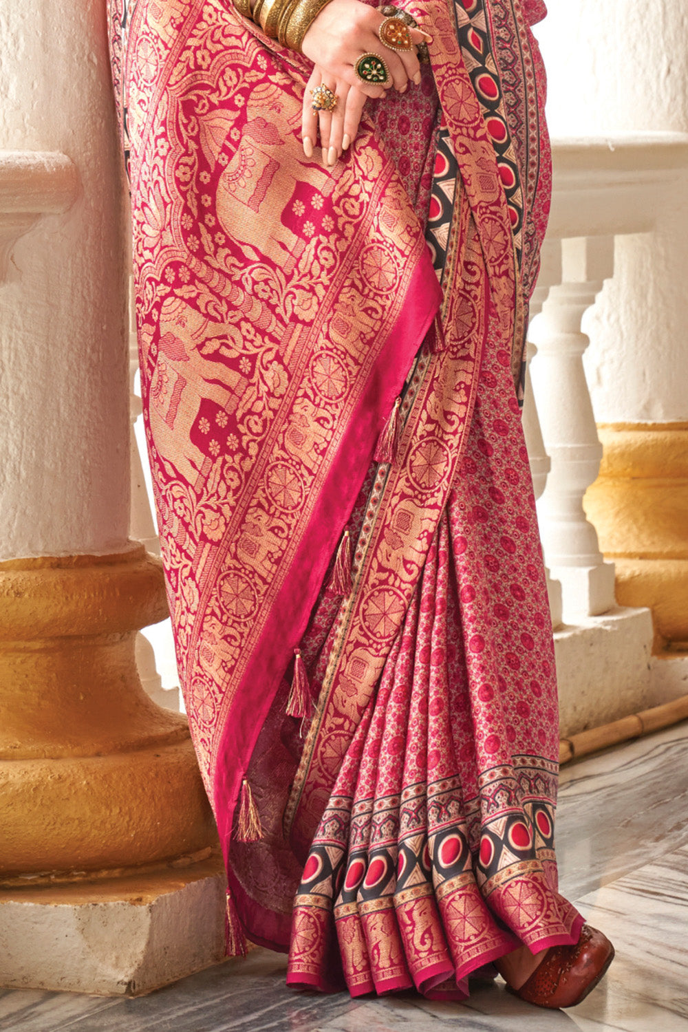 Maroon Color Satin Silk Printed Saree