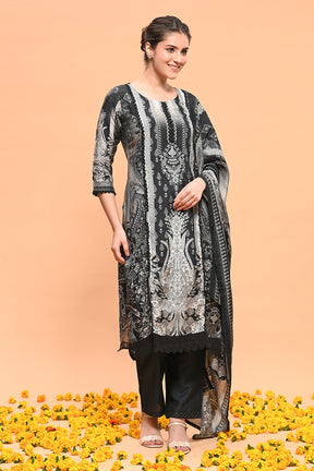 Black Color Muslin Printed Suit