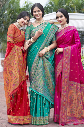 Red Color Pathani Work Silk Saree