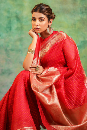 Red Color Woven Organza Silk Saree