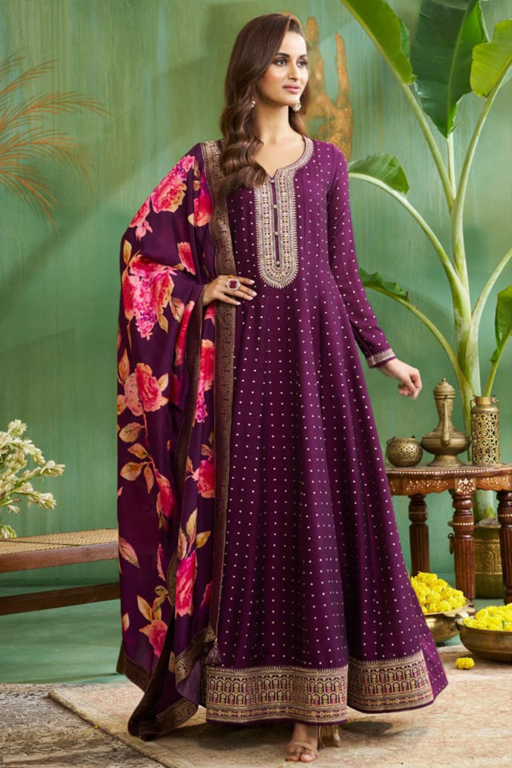 Purple Color Silk Embroidered Anarkali Kurti