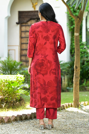 Persian Red Color Muslin Printed Straight Suit