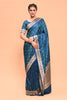 Navy & Green Color Banarasi Silk Woven Saree