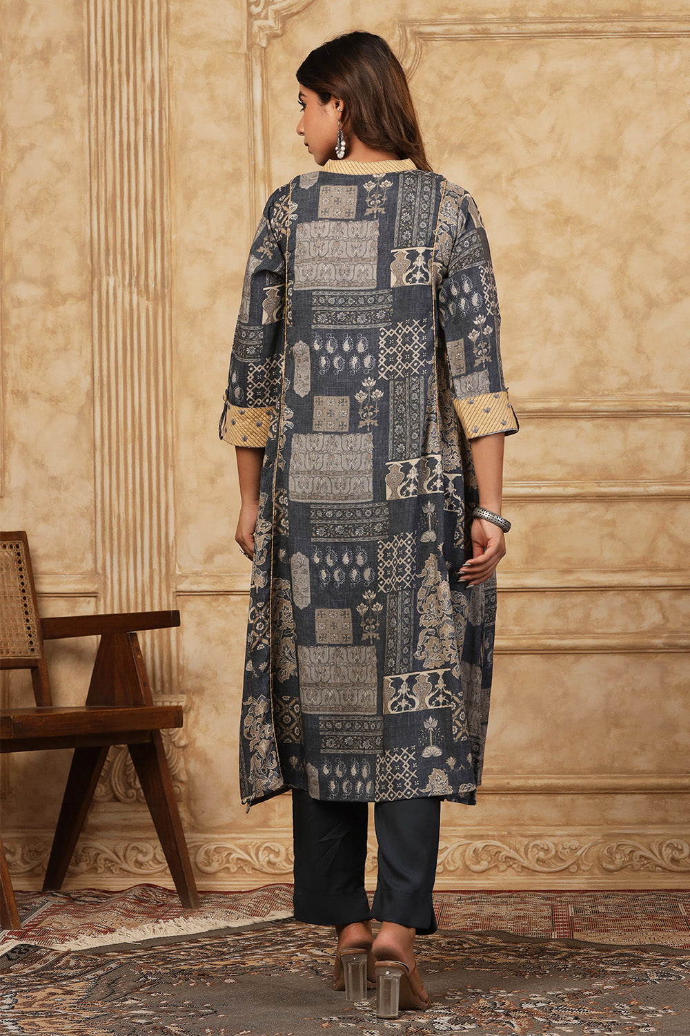 Grey Color Cotton Printed Kurta Set