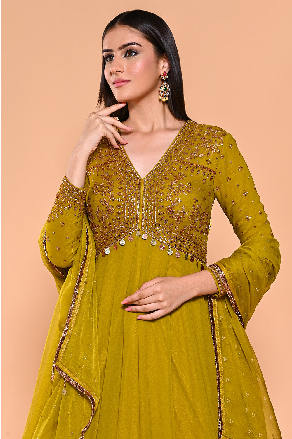 Olive Green Color Georgette Alia-Cut Anarkali Suit