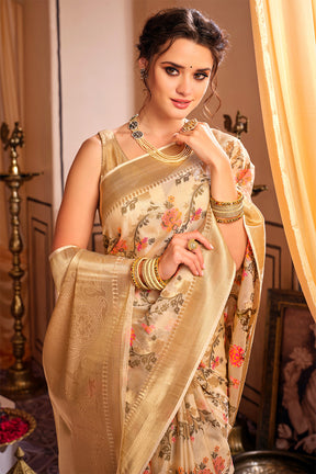 Tussar Colour Kora silk Saree