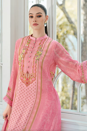 Pink Color Crepe Printed Unstitched Suit Material