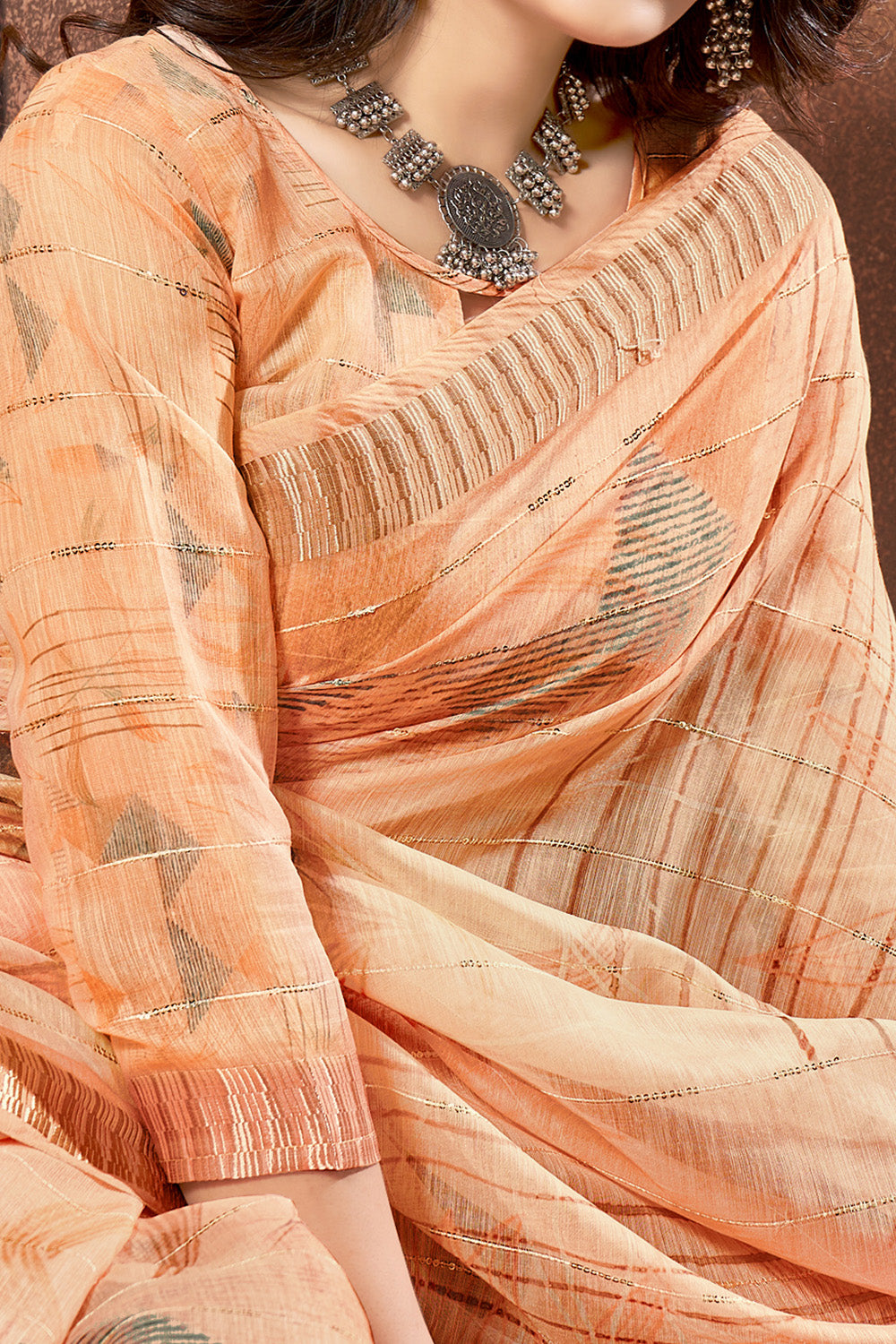 Peach Colour Cotton Floral Printed Saree