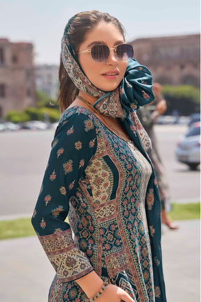 Coco Brown Color Pashmina Printed Unstitched Suit Material