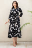 Black Color Rayon Printed Peonies Dress