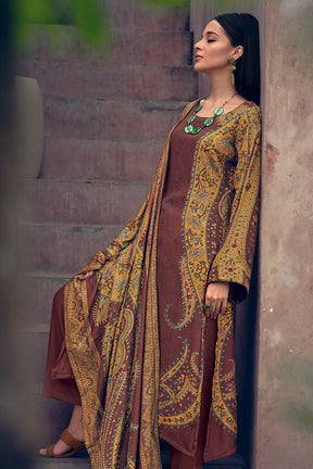 Brown Color Digital Printed Muslin Unstitched Suit Fabric