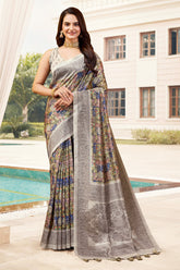 Beige & Green Color Cotton Silk Printed Saree